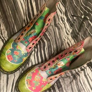 Dr. Martens Green and Pink Floral Combat Boots